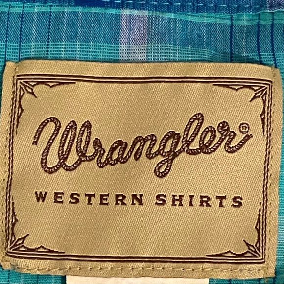 Wrangler Shirt Men's Size XL Western Plaid Pearl Snaps Short Sleeve Teal - Picture 3 of 10